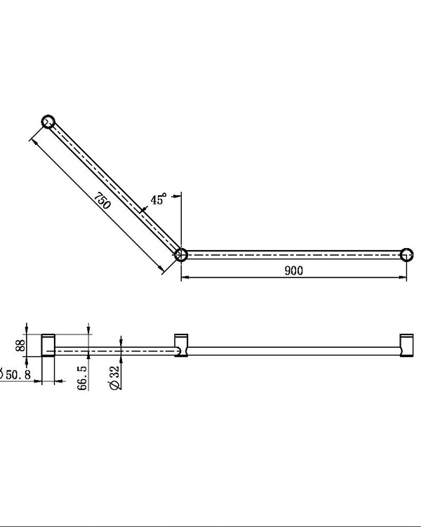 MECCA CARE 32MM DDA GRAB RAIL SET 45 DEGREE 750X900MM BRUSHED NICKEL