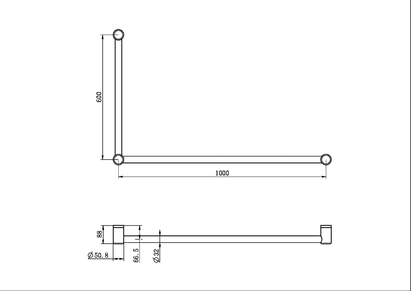 MECCA CARE 32MM DDA GRAB RAIL SET 90 DEGREE 600X1000MM BRUSHED GOLD