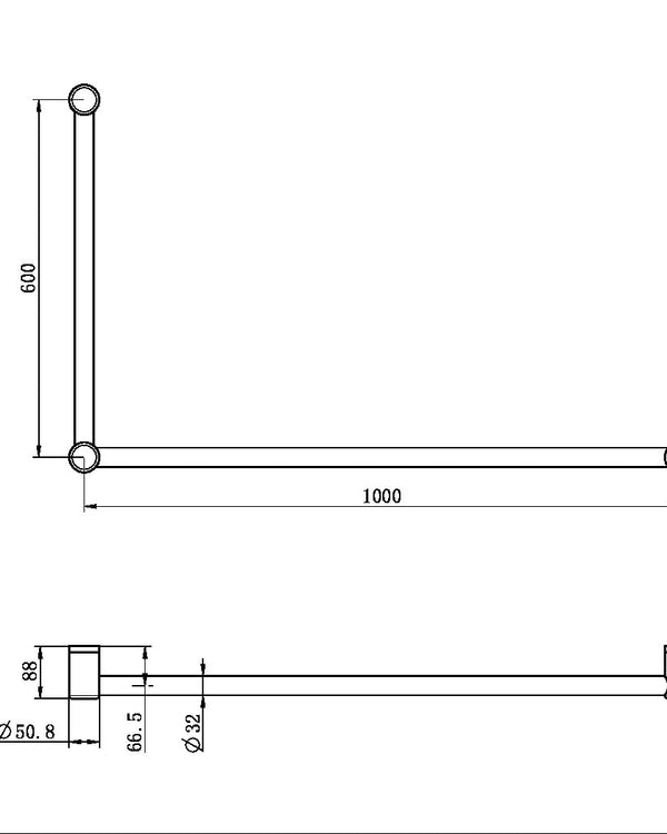 MECCA CARE 32MM DDA GRAB RAIL SET 90 DEGREE 600X1000MM GUN METAL