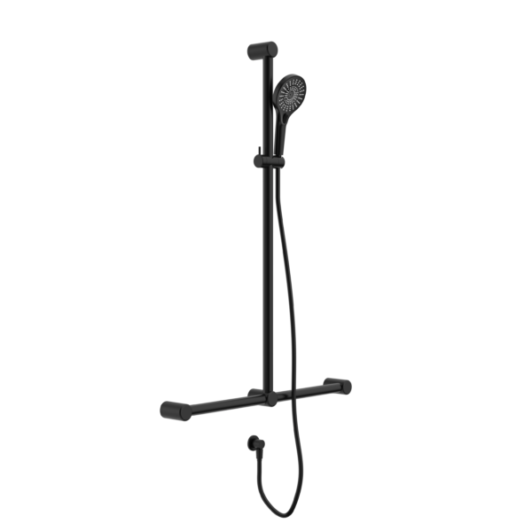 MECCA CARE 32MM T BAR GRAB RAIL AND ADJUSTABLE SHOWER SET 1100X750MM MATTE BLACK