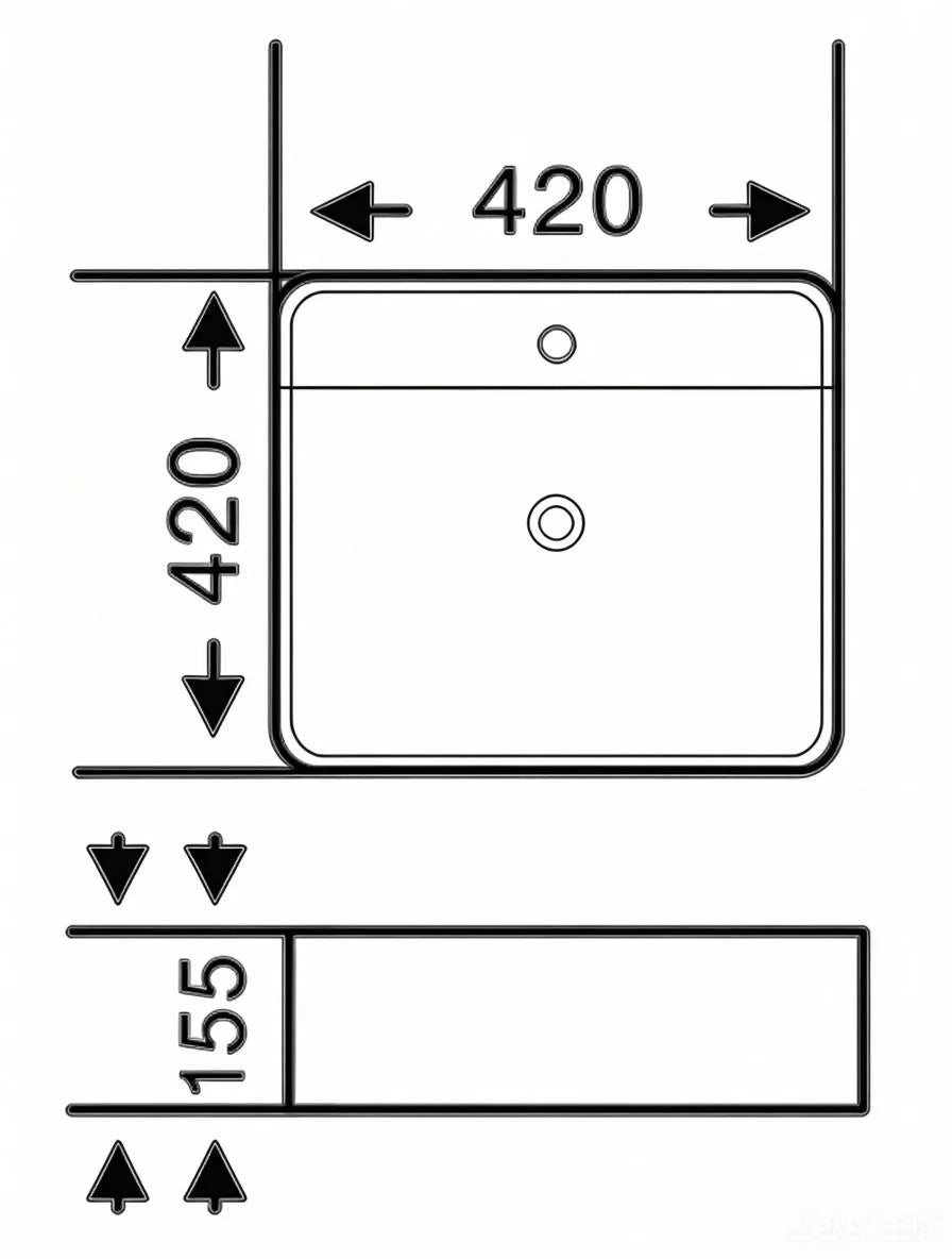 Ultra Slim Gloss White Fine Ceramic Wall hung / Above Counter Basin(Square: 420*420*155mm)