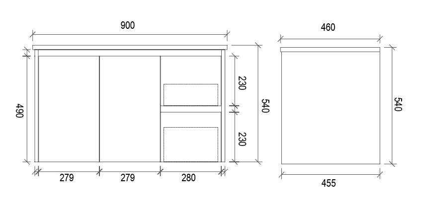 900mm WALL HUNG PVC VANITY - RHS DRAWER