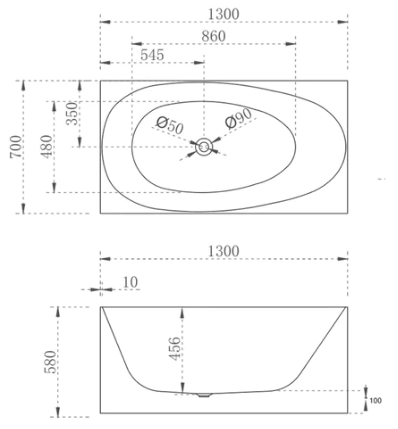 New multi square corner 1300mm (gloss white)