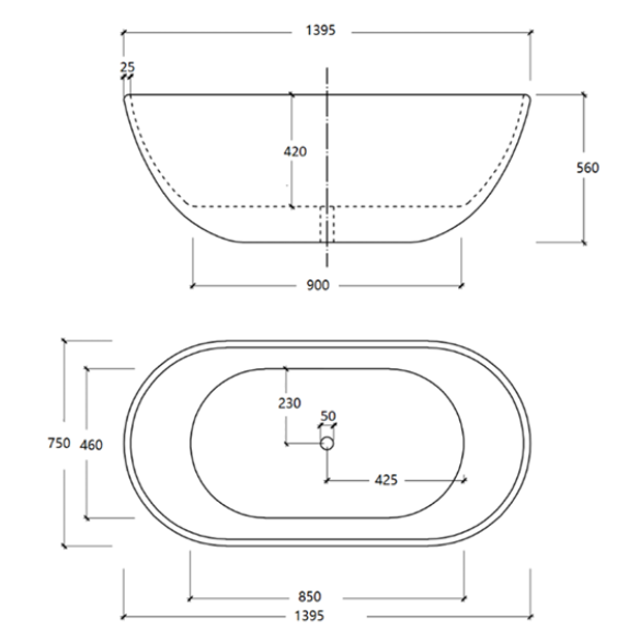 Egg shape bath 1400mm (matte white)