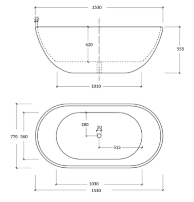 Egg shape bath 1530mm (matte white)