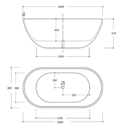 Egg shape bath 1690mm (matte white)