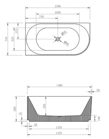V-groove 1500mm left hand corner (matte white)