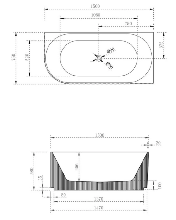 V-groove 1500mm right hand corner (matte white)
