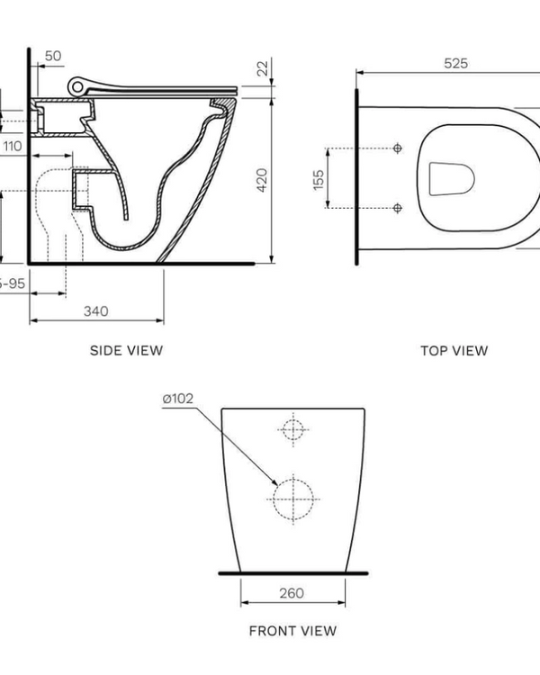 Ellisse Mk II Wall Faced Pan Rimless (including Pressalit Seat)