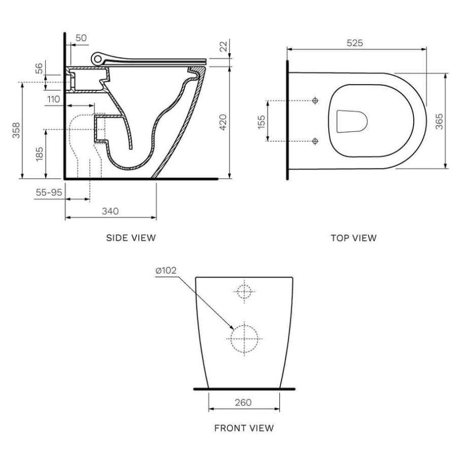 Ellisse Mk II Wall Faced Pan Rimless (including Pressalit Seat)
