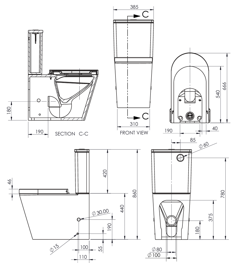 LUCERNE Back To Wall Suite - Thin Seat (Bottom Inlet)