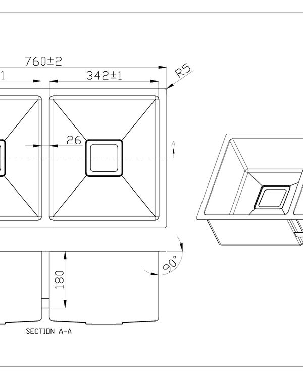 760x440x220mm Double Bowl Stainless Steel Sink