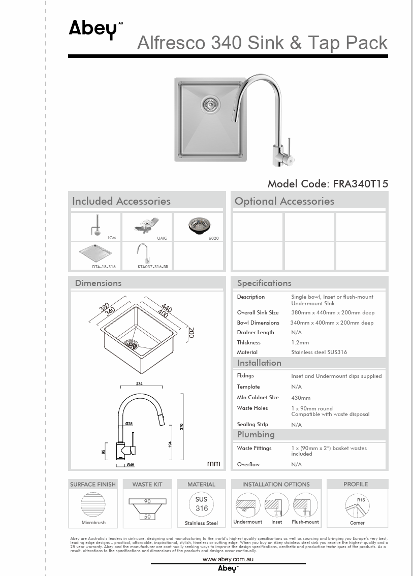 FRA340 SINK + DTA18-316 + 517000