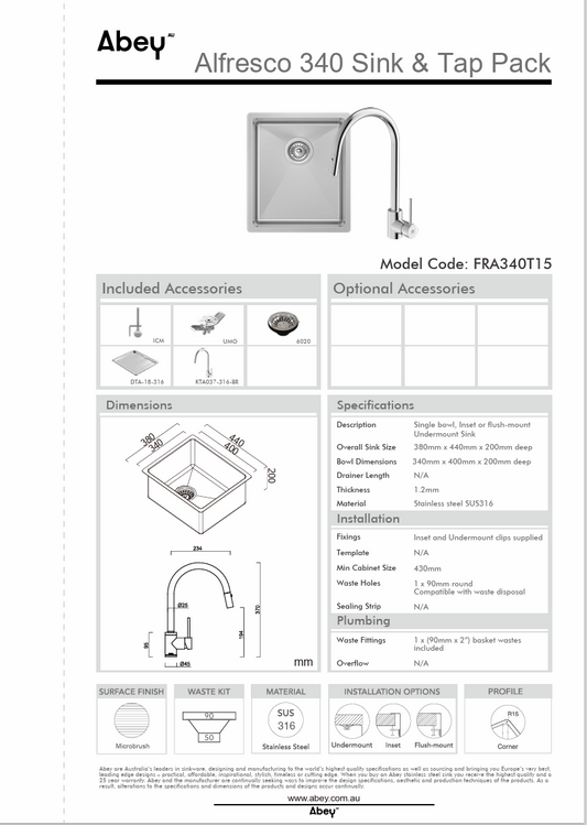 FRA340 SINK + DTA18-316 + KTA037-316-BR