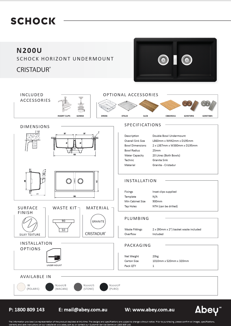 HORIZONT N200 POLARIS DOUBLE BOWL UNDERMOUNT SINK