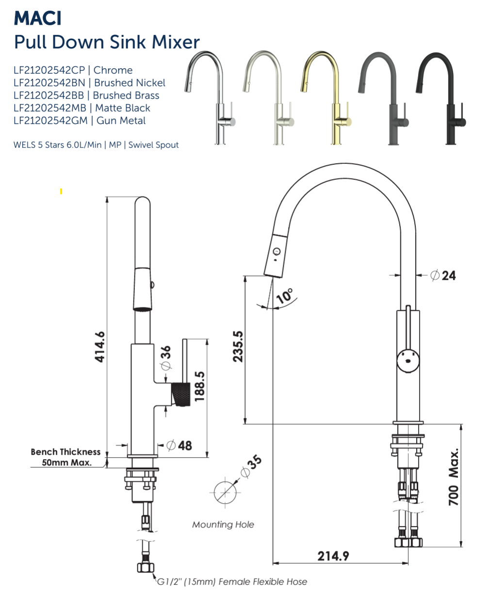 Maci Pull Down Sink Mixer - PVD Brushed Nickel