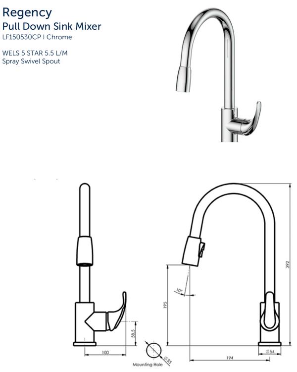 Regency Pull-Down Sink Mixer - Chrome