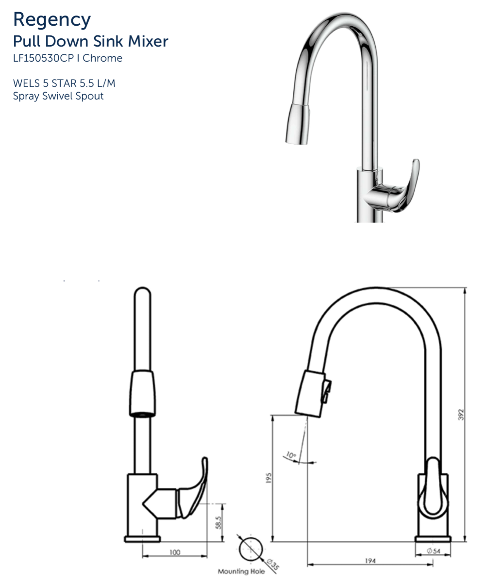 Regency Pull-Down Sink Mixer - Chrome