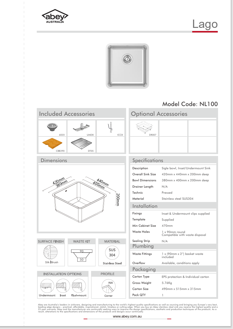 LAGO SGL BWL 420X440 & ACC