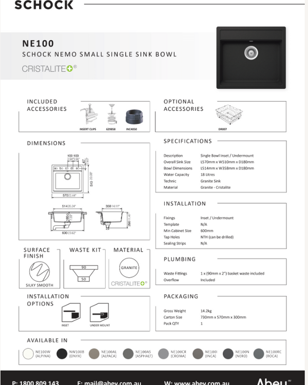 NEMO ALPINA SMALL SINGLE BOWL SINK