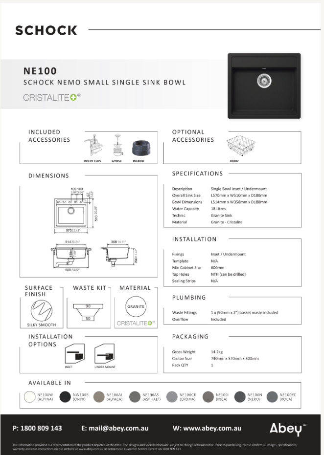 NEMO ALPINA SMALL SINGLE BOWL SINK