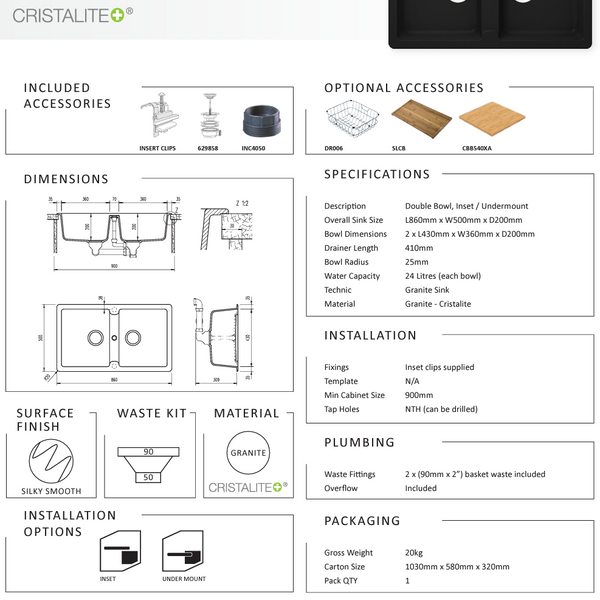 TYPOS N200 ONYX DOUBLE BOWL SINK Sannine Bathrooms