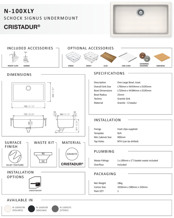 SIGNUS STONE SINGLE BOWL SINK UNDERMOUNT