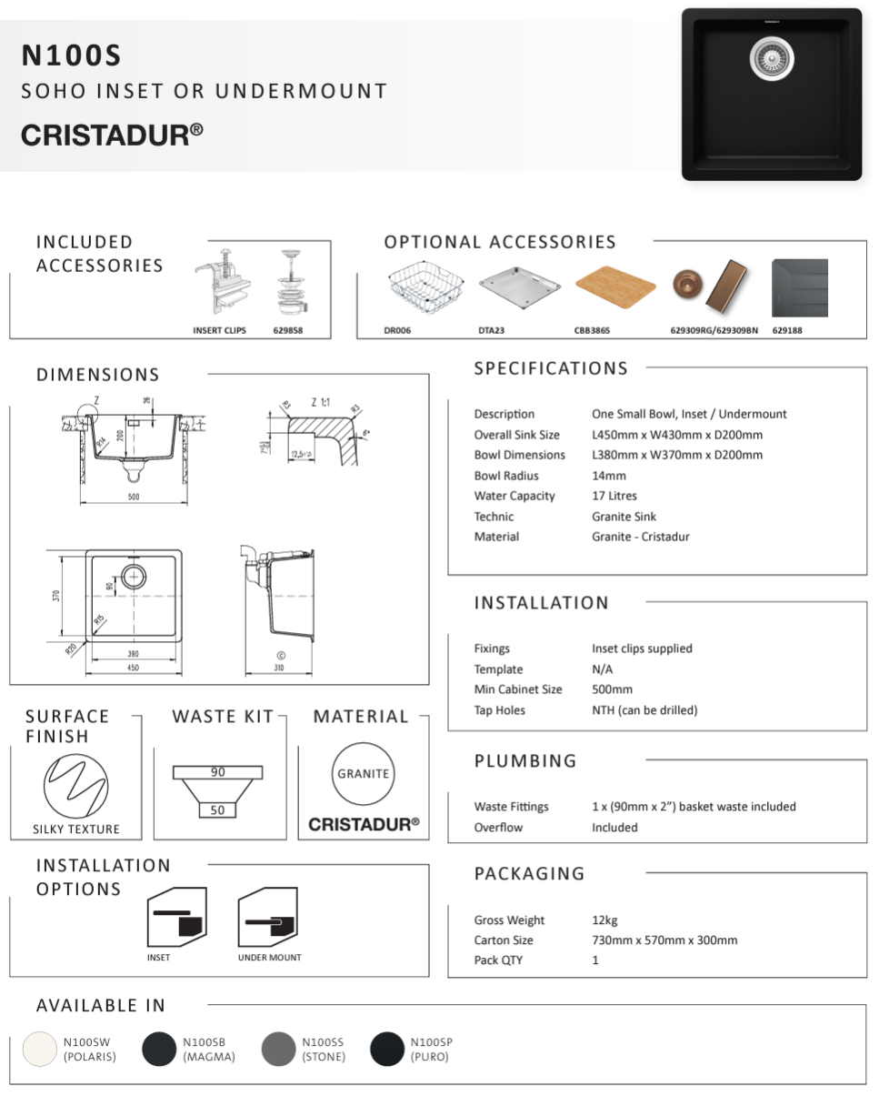 SOHO POLARIS SINGLE SMALL BOWL SINK