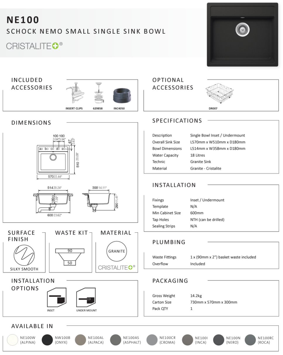 NEMO ONYX SINGLE BOWL SINK