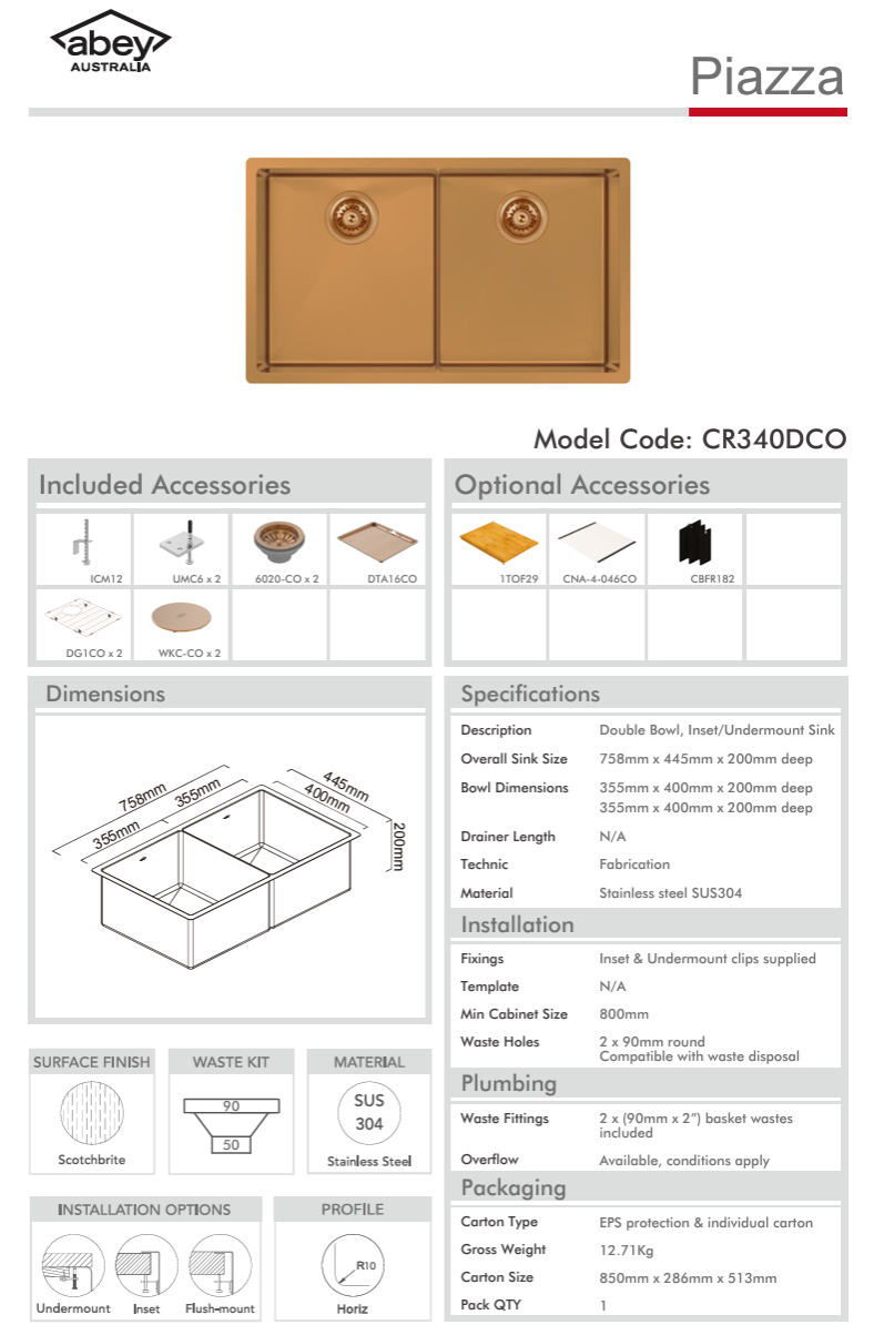 PIAZZA DBL BWL 758X445 + ACC - ARTISAN COPPER