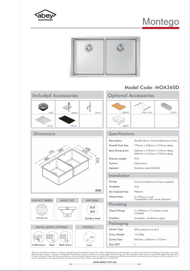 MONTEGO DOUBLE BOWL 450 X 775 + ACC