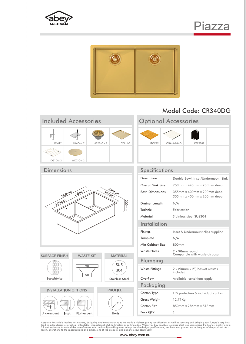 PIAZZA DBL BWL 758X445 + ACC - EUREKA GOLD