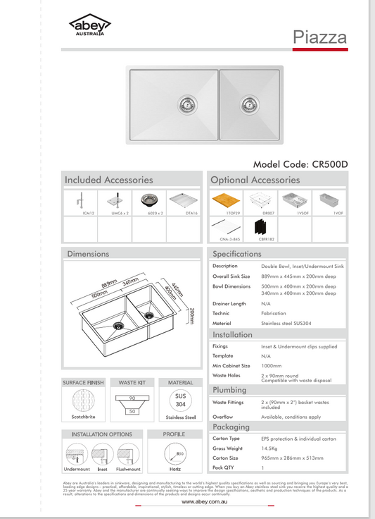 PIAZZA DOUBLE BOWL 888X445 + ACC