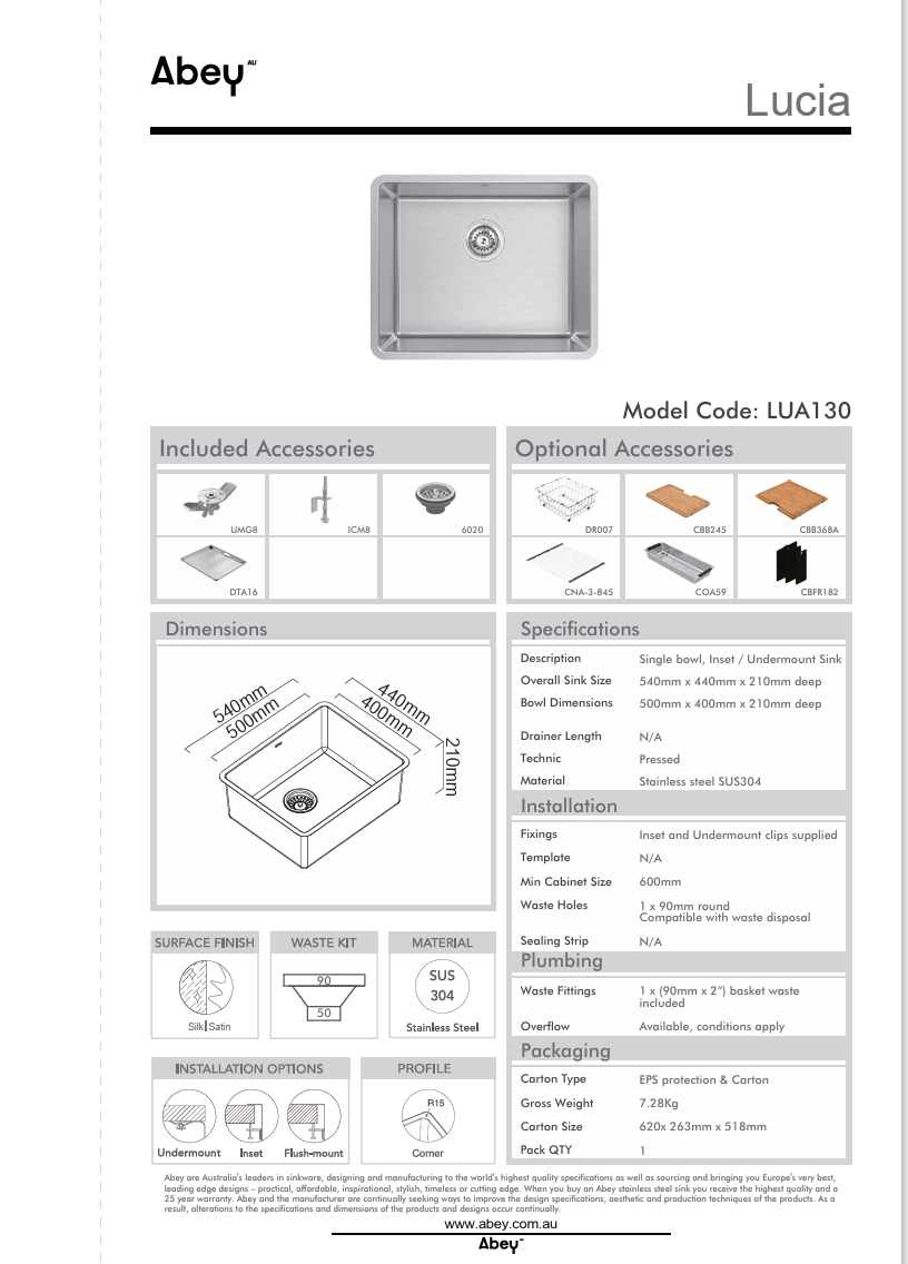 LUCIA SGL BOWL 540X440 + DTA16