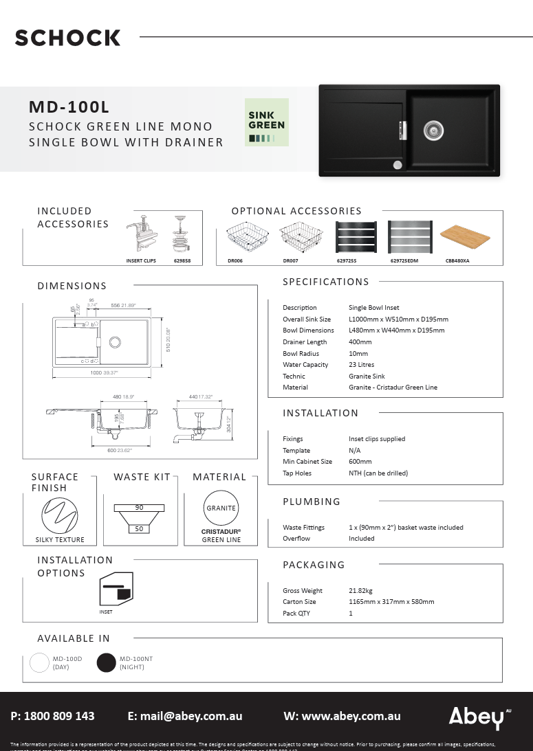 MONO SINGLE BOWL SINK - DAY