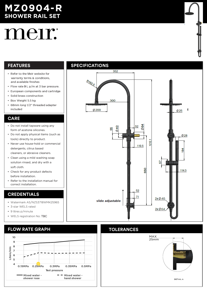 200mm Round Overhead Shower Set, Single Function Hand Shower