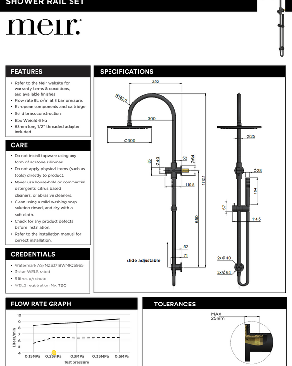 300mm Round Overhead Shower Set, Single Function Hand Shower