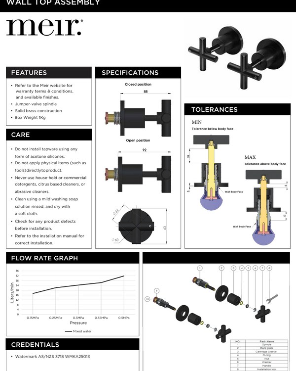 Cross Handle Jumper Valve Wall Top Assemblies