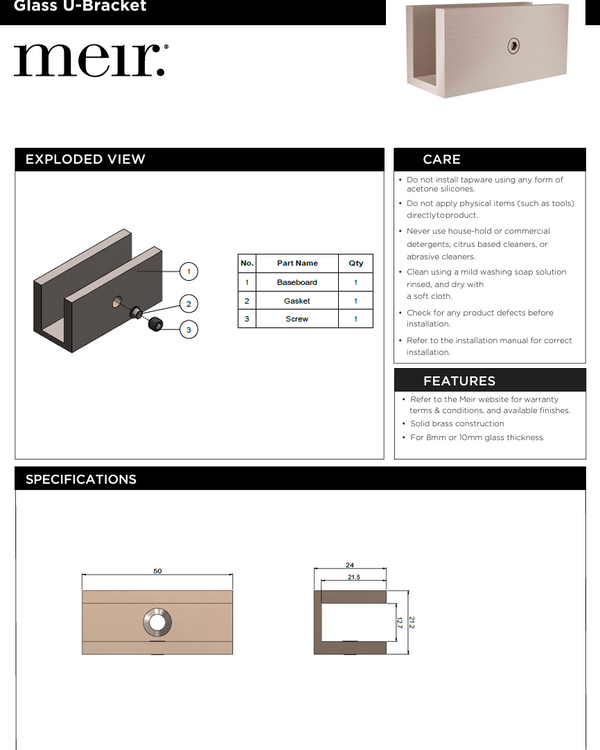 Glass Fixing U Bracket