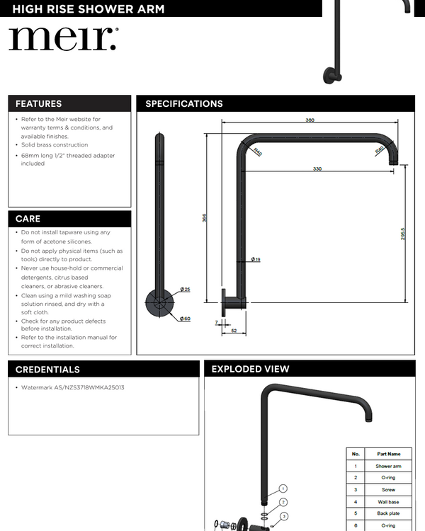 High Rise Shower Arm