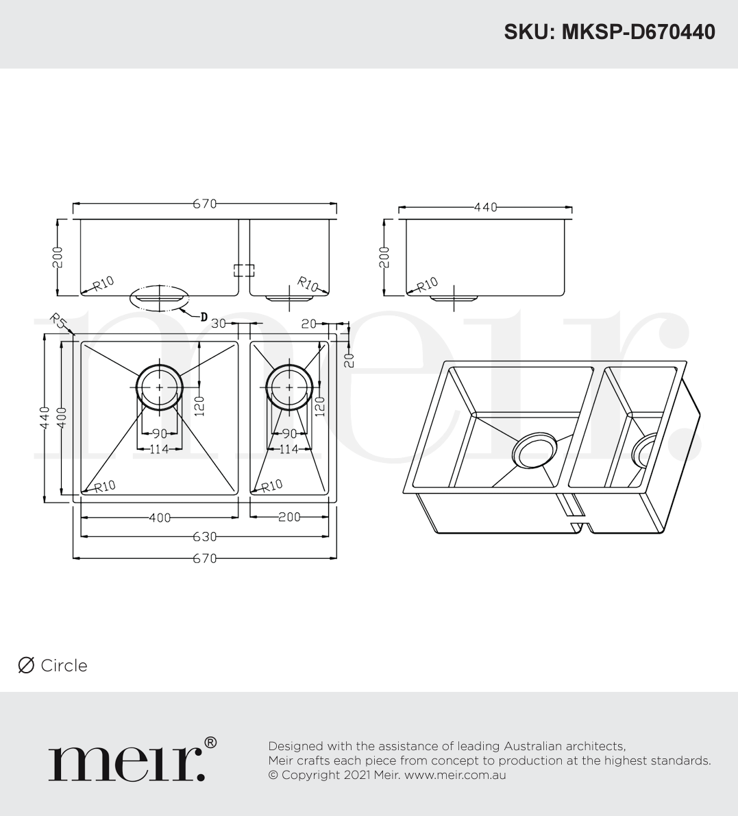 Kitchen Sink - One & Half Bowl 670 x 440