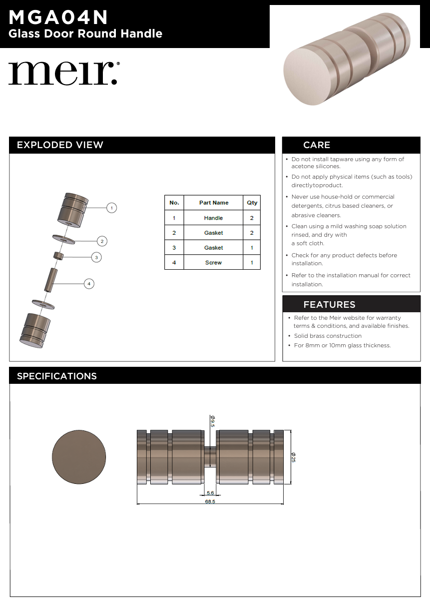 Shower Door Round Handle