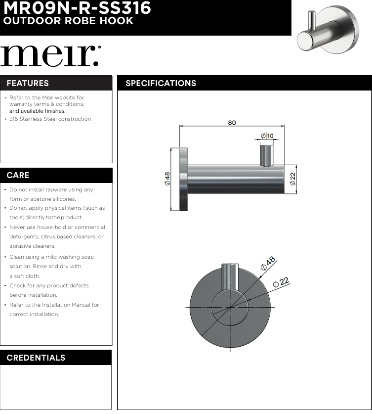Outdoor Robe Hook - SS316