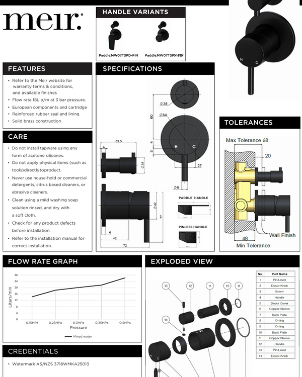 Round Diverter Mixer - Paddle Handle - Finish Kit
