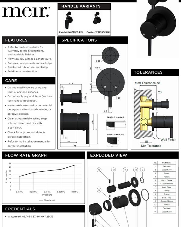 Round Diverter Mixer - Pinless Handle - Finish Kit