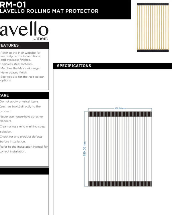 Lavello Stainless Steel rolling mat protector