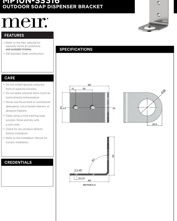 Outdoor Soap Dispenser Bracket - SS316