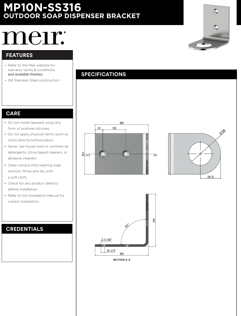 Outdoor Soap Dispenser Bracket - SS316