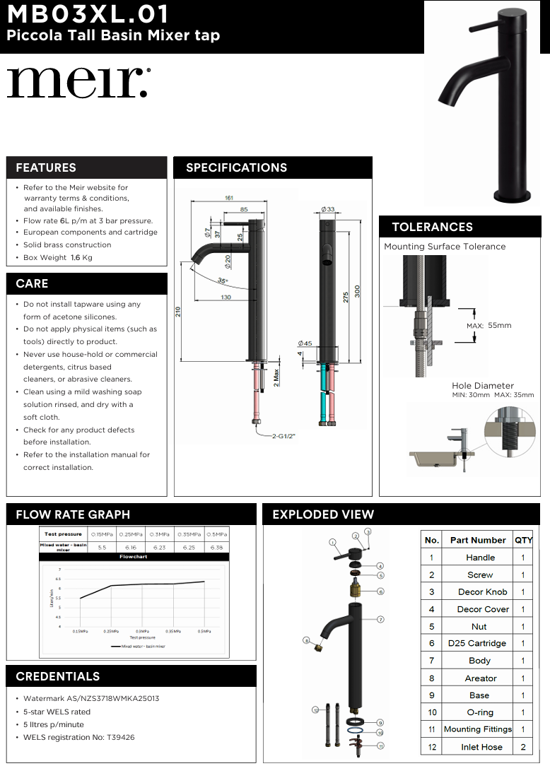 Piccola Tall Basin Mixer Tap