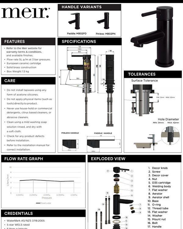 Round Basin Mixer - Pinless Handle